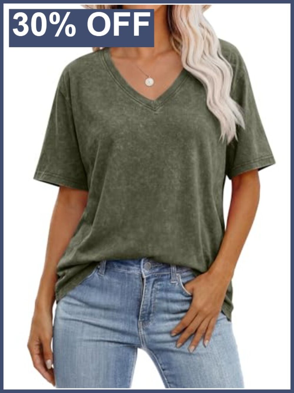 Oversized Acid Washed V-Neck Short Sleeve T-Shirt Vintage Style